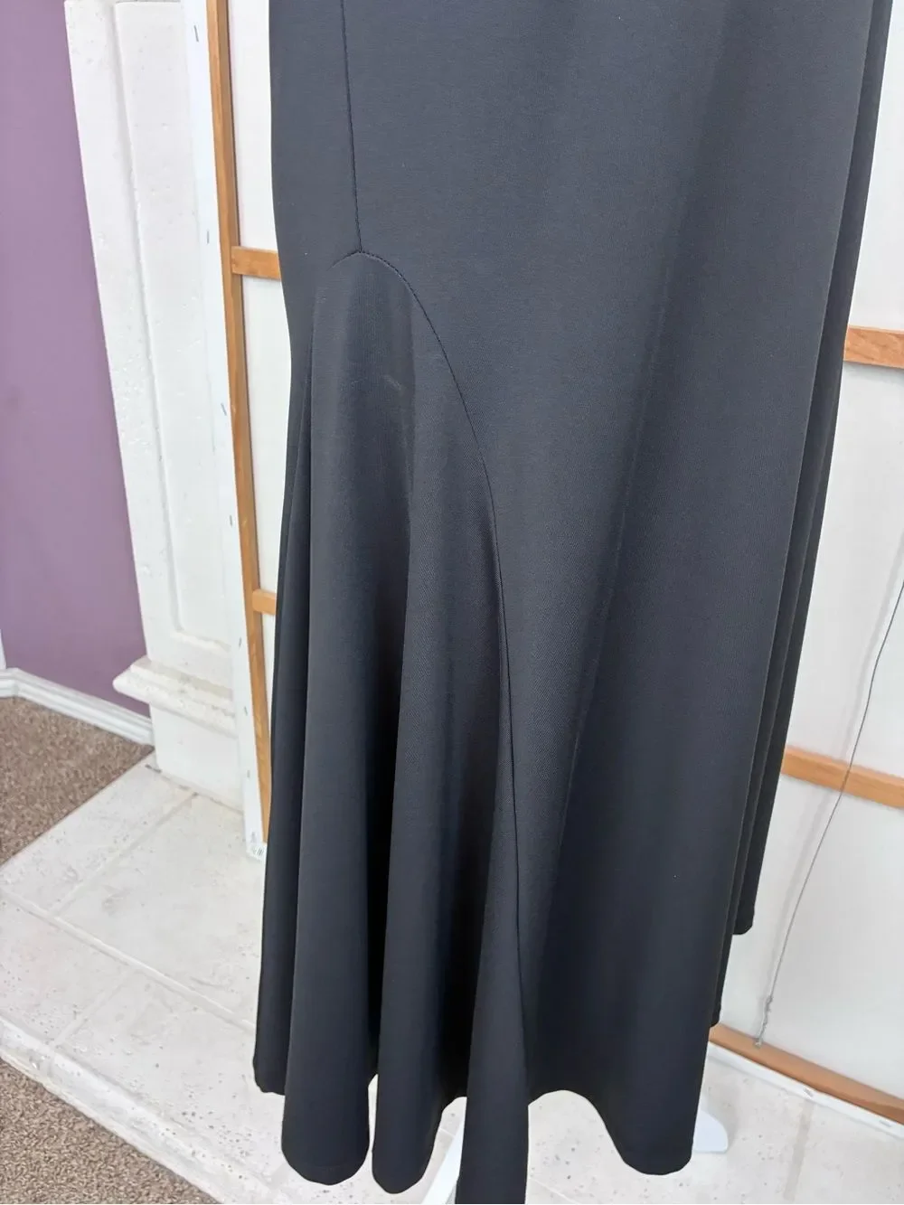 Michael Kors Black Cross-Neck TBack Midi Dress w/ Logo Buckle